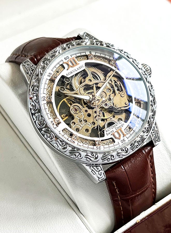 AOKULASIC Watches for Men Business Fashion Automatic Men Watch Luxury Brand Mens Mechanical Watches Hollow Out Waterproof Retro Wristwatch - Image 3